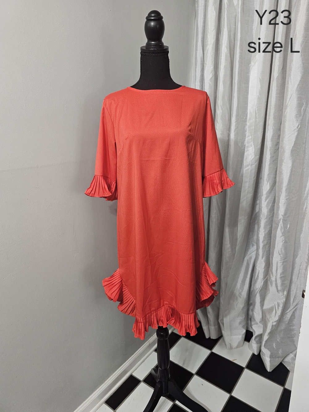 Red Ruffle Hem Shift Dress - Unbranded